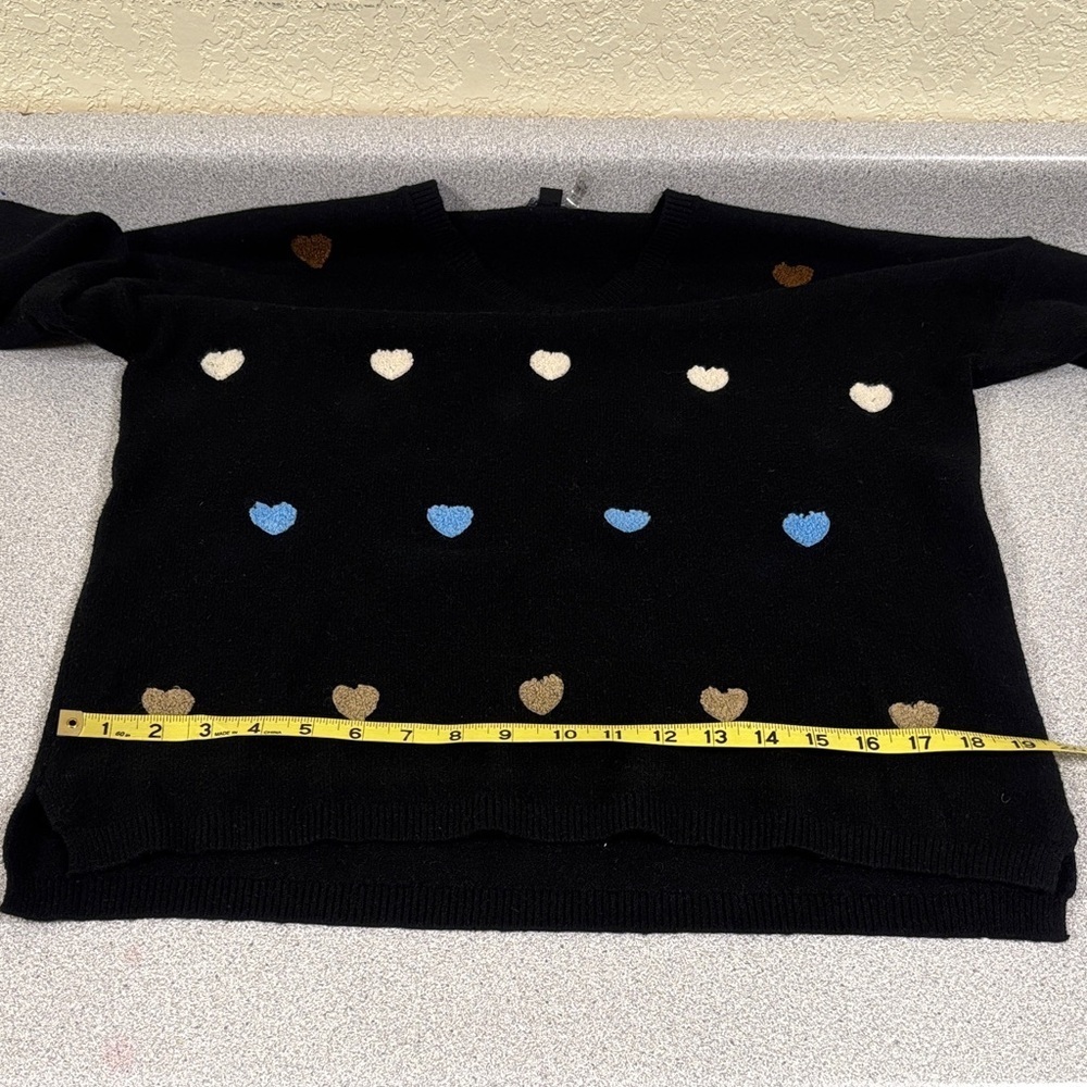 CHARLIE B Black V-Neck Sweater with Heart Accents - Picture 6 of 7